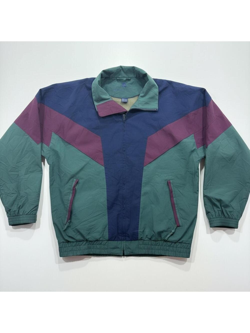 Vintage Thomas E Wilson Windbreaker Mens L Teal Purple Navy 90s Colorblock